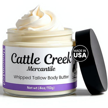 Cattle Creek Whipped Beef Tallow for Skin & Face – Deeply Moisturizing Tallow Balm – Organic Grass-Fed Skincare – Nourishes Dry, Sensitive Skin– Non-Comedogenic, Fast-Absorbing (4oz, Lavender Vanilla)