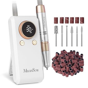 MelodySusie 2 in 1 Professional Nail Drill, 30000 RPM SC330G Electric Nail File with Kickstand for Gel Nails Polishing Removing, Portable Cordless Nail Efile for Manicure Pedicure at Home & Salon,Gold