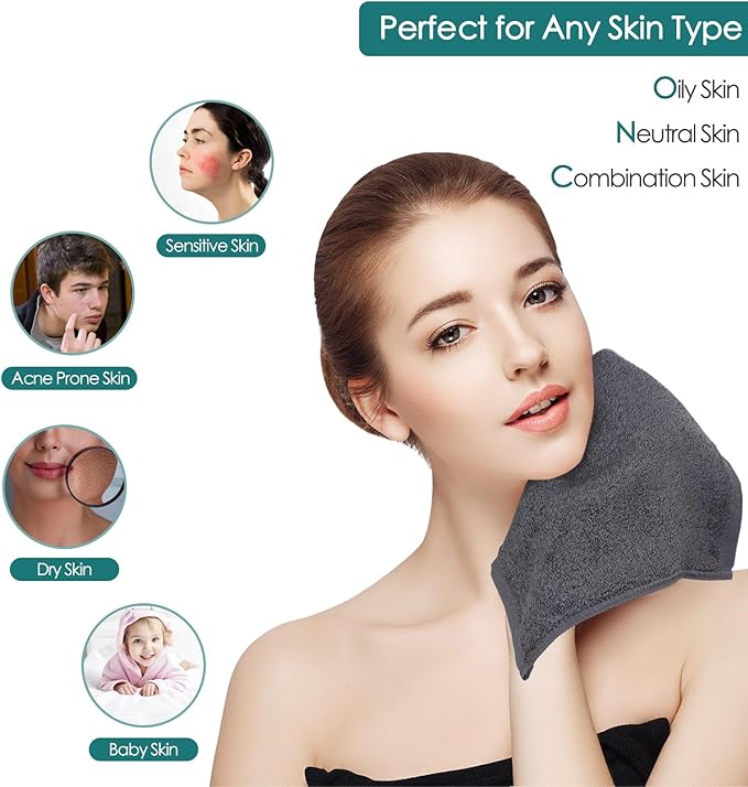 Wash Cloths 12 Pack, Reusable Makeup Eraser Towel, 13x13 inch Large Washcloths for Face and Body, Super Soft and Skin Friendly Face Towel on Sensitive Skin, Easy to Rinse Grey Facial Cleaning Cloths