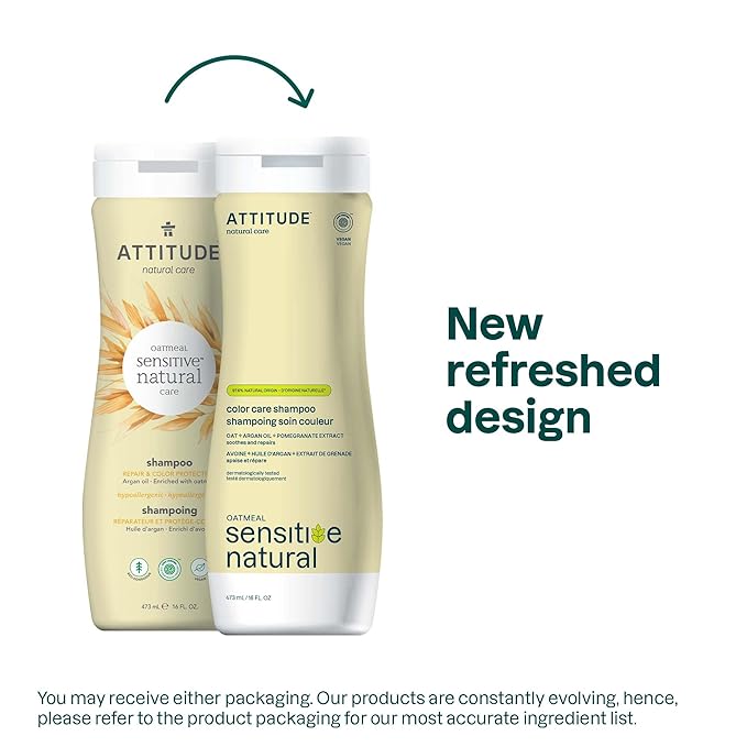 ATTITUDE Hair Shampoo for Sensitive Dry Scalp, EWG Verified, Soothing Oat, Protects Color, Naturally Derived Ingredients, Vegan and Plant-Based, Color Care, Argan Oil, 16 Fl Oz