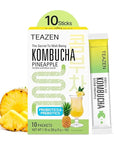 TEAZEN Pineapple Kombucha Tea, Hydration Drink Mix, Sugar Free, Live Probiotics & Prebiotics, 10 Sticks, 1.76oz