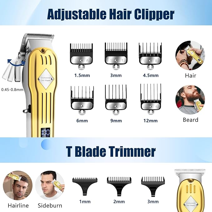 Hair Clippers for Men, Professional Beard Trimmer Mens Shaver Electric Razor Nose Trimmer Kit, Cordless Barber Clippers and Trimmers Set, Hair Cutting Kit, Shaving Machines for Men Grooming Gifts
