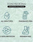 TOSOWOONG Adenosine Cica Cream, 520,000ppm Centella Asiatica, Redness Reducing for Oily and Dry Skin Moisturizer, Barrier Cream with Niacinamide and Panthenol, Korean Skincare, 100ml, 3.38 fl. oz.