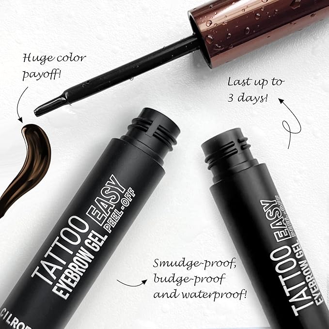 Cilrofelr Tattoo Peel Off Eyebrow Gel, Easy Tattoo Brow Peel Off Gel, Last Up to 3 Days, Waterproof, Transfer-proof, For Fuller & Defined Looking Brows, Dark Brown (2 Pack)