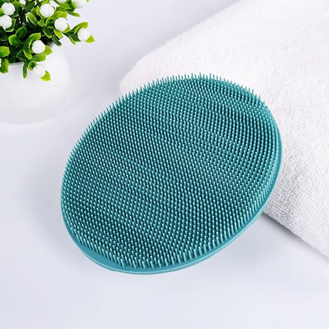INNERNEED Food-Grade Soft Silicone Body Cleansing Brush Shower Scrubber, Gentle Exfoliating and Massage for All Kinds of Skin (Purple+Dark Green)