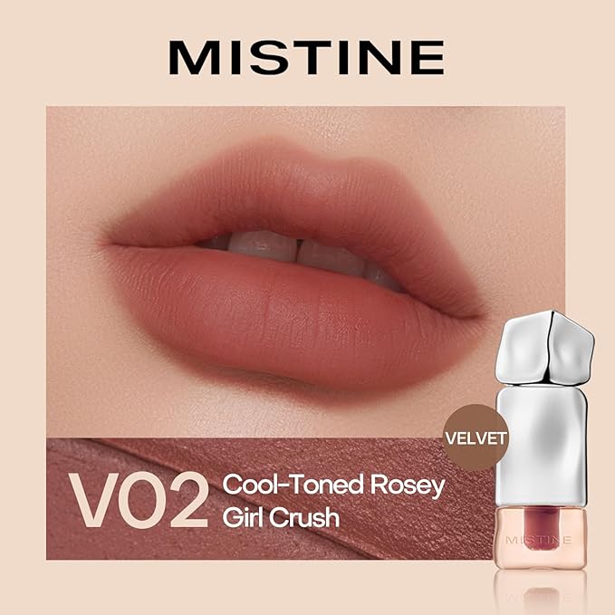Mistine Makeup Velvet Lip Gloss Matte Lip Cream Liquid Lipstick Softening with Hyaluronic Acid Lip Tint, Non-Sticky Lightweight Lip Color V02 Pink Crush 0.1 fl oz