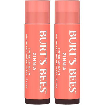 Burt's Bees Lip Tint Balm with Long Lasting 2 in 1 Duo Tinted Balm Formula, Color Infused with Deeply Hydrating Shea Butter for a Natural Looking Buildable Finish, Raspberry Zinnia (2-Pack)