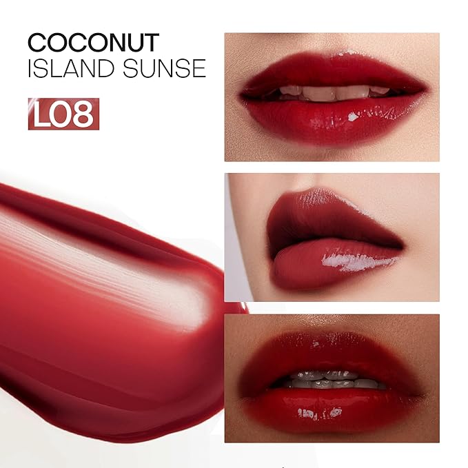 Mistine Lip Gloss Thai latte Long Lasting Lip Glaze Non-sticky Lip Tint Gloss with 1% Peptide Glossy Finish L08 Coconut Island Sunset 0.1 fl oz 1 Count