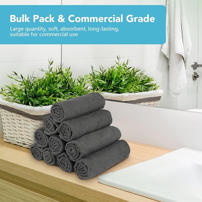Orighty Wash Cloths Bulk Towels Set 200 Pack, Highly Absorbent and Soft Feel Microfiber Face Cloths, Multi-Purpose Washcloths & Hand Towels for Bathroom, Hotel, Spa, and Gym, 12x12 Inch, Grey