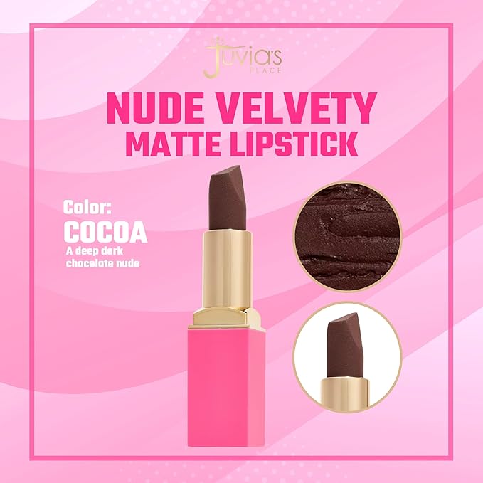 Juvia's Place The Nude Velvety Matte Lipstick Cocoa - Nude Velvety Lipstick, Long-lasting, Rich-Color Lip Makeup, Creamy with Matte Finish, Beauty & Lip Products