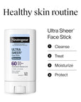 Neutrogena Ultra Sheer Face Sunscreen Stick SPF 60, Sensitive Skin Care, Mess-Free Broad Spectrum Sun Protection, Water Resistant Travel Size Sunscreen for Face, Oxybenzone-Free, .47 oz