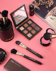 OMANIAC Makeup Brush Set Professional, 12 Pearlescent Wood Handle Makeup Brushes, Premium Cruelty-Free Synthetic Fiber Hair, Travel Make up Brushes Set with Case (Black).