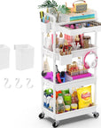 Goovilla 4 Tier Rolling Utility Cart Organizer with Removable Drawer, Stable and Sturdy White Rolling Storage Carts with 2 Lockable Wheels for Bathroom, Kitchen, Snack, Craft, Makeup, Baby Essentials