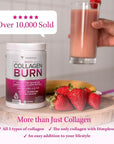 Multi Collagen Burn: Hydrolyzed Protein Peptides with Hyaluronic Acid, Vitamin C, SOD B Dimpless, Types I, II, III, V and X, Caffeine-Free Strawberry Lemonade Flavored 30 Servings