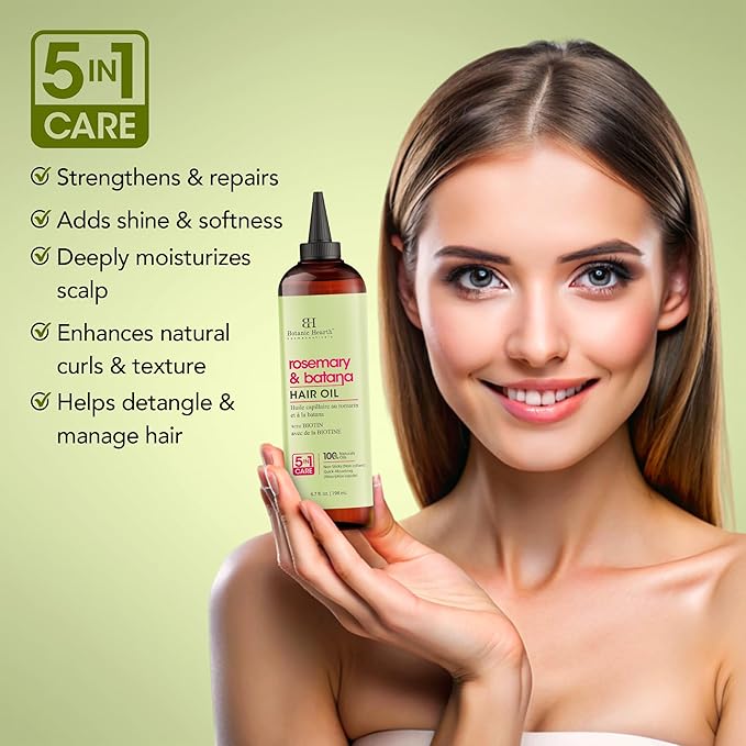 Botanic Hearth 100% Pure Rosemary Batana Oil For Hair Growth | Infused with Biotin, Jojoba & Castor Oil | Hair Oil Repairs Dry Damaged Hair, Strengthening, Healthier - Hair Tonic, 6.7 fl oz
