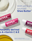 NIVEA Lip Care, Fruity Tinted Lip Balm Variety Pack, Cherry, Strawberry, Blackberry and Watermelon Flavors, 3-in-1 Moisture, Repair and Color, 0.17 Oz Stick, Pack of 4