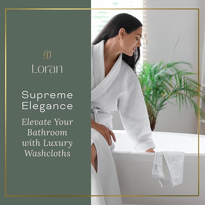 White Extra Large Washcloths Set of 6 Soft Body Cloths 13” x 13” 70% Viscose Derived from Bamboo, 30% Cotton Spa-Like Feel Silky for Skin Cleansing