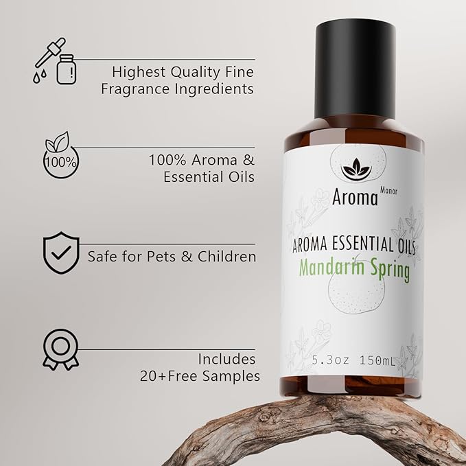 Hotel Diffuser Oil - Mandarin Spring Essential Oils for Scent Diffuser - Tangerine, Lime, Gardenia, Green Grass -Home Luxury Scents Aroma Fragrance for Home, Office