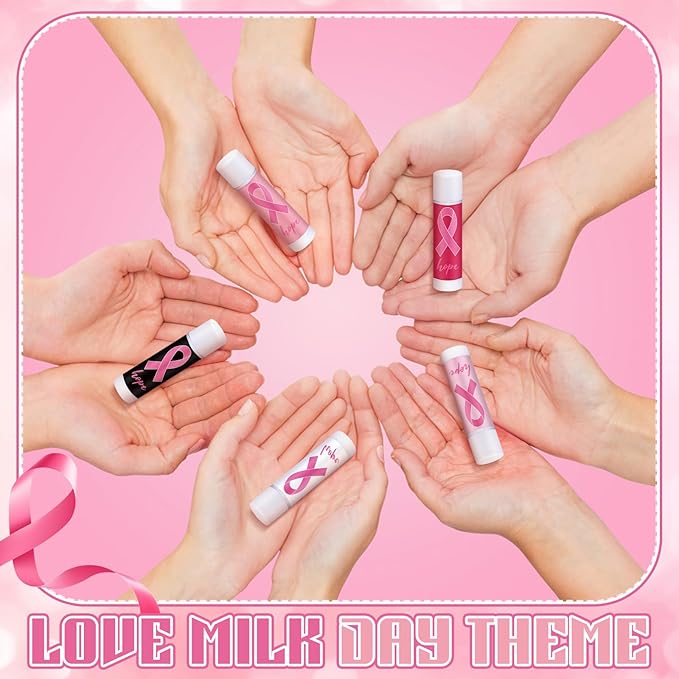 150 Pack Breast Cancer Awareness Accessories Gifts Bulk Lip Balms Favors Pink Ribbon Lip Balms Favors Breast Cancer Awareness Month Support Party Items Decorations for Women Men Survivors