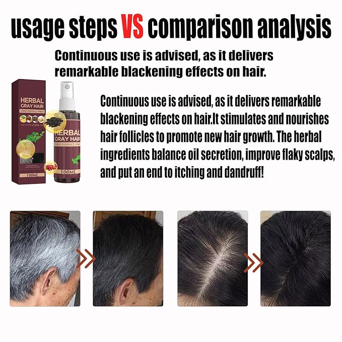 Herbal Gray Hair Spray, Gray Hair Verse Hair Darkening Conditioner Spray, Reverse Grey Hair Coloring Essence for 4 Weeks Gradual Results, 100ML
