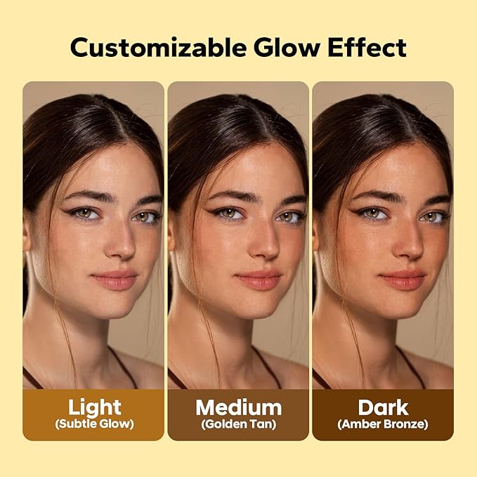 Facial Self Tanning Drops (1 Fl Oz), Tanning Drops for Face & Body, Gradual Bronzing Effect, Lightweight Tanner for Sensitive Skin, Natural Sun-Kissed Glow, Light Shade