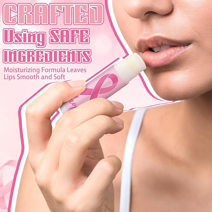 200 Pack Breast Cancer Awareness Accessories Gifts Bulk Lip Balms Favors Pink Ribbon Lip Balms Favors Breast Cancer Awareness Month Support Party Items Decorations for Women Men Survivors