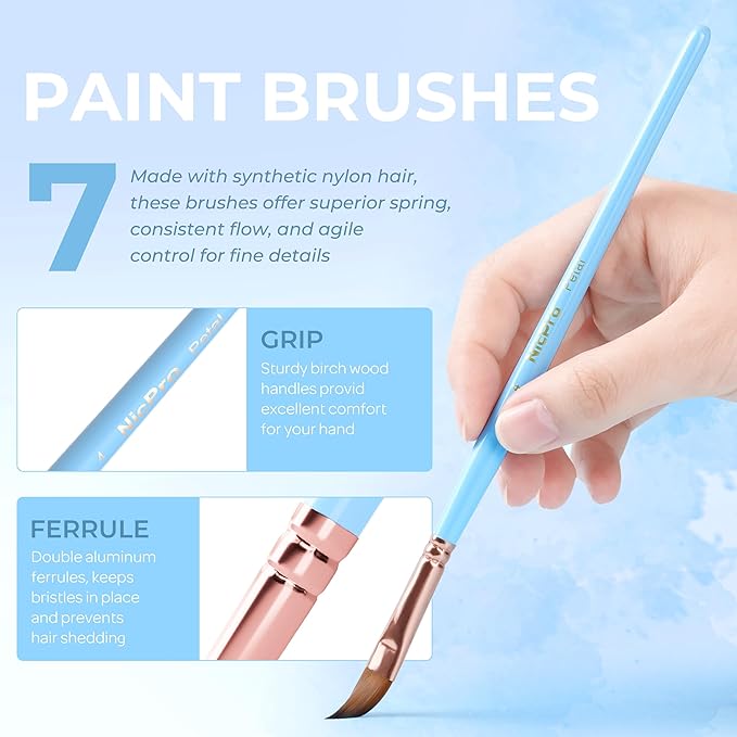 Nicpro 7pcs Face Paint Brush Set, Aesthetic Pastel Artist Paintbrushes for Body Face Painting, Acrylic Watercolor Oil Gouache, Professional Paint Brushes for Halloween Cosplay Party Makeup Kit