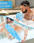 Anezus Exfoliating Back Scrubber Bath Gloves Set, Exfoliating Shower Towel with Shower Gloves for Body Scrub, Back Cleaner Wash Gloves to Remove Dead Skin (Blue)