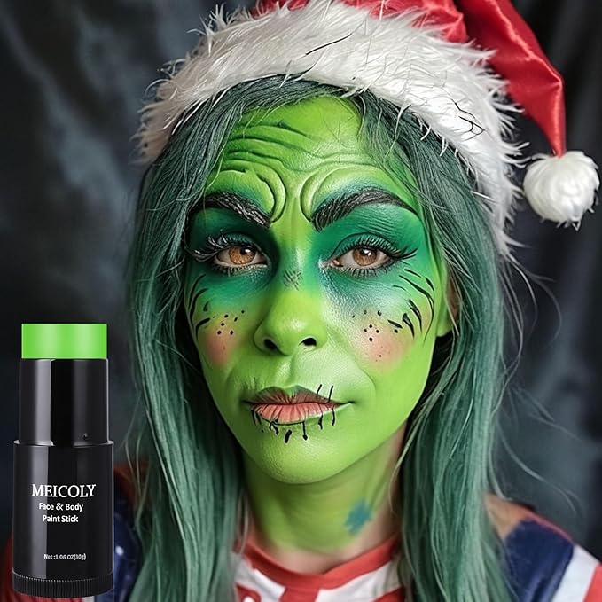 MEICOLY Lime Green Face Body Paint Stick,Elphaba Green Face Paint,Body Paint for Halloween SFX Cosplay Witch Makeup for Kids and Adults,Hunting Camo Paint,St Patricks Day Accessories