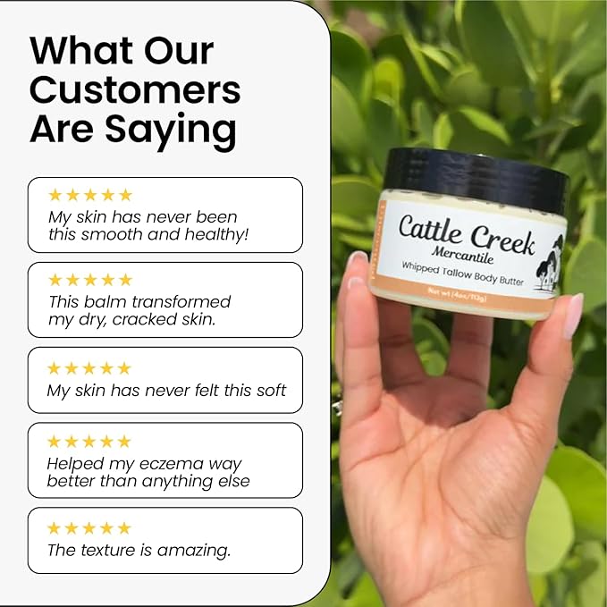 Cattle Creek Whipped Beef Tallow for Skin & Face – Deeply Moisturizing Tallow Balm – Organic Grass-Fed Skincare – Nourishes Dry, Sensitive Skin– Non-Comedogenic, Fast-Absorbing (4oz, Vanilla)