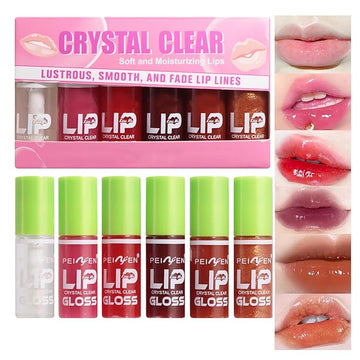 6PCS Fat Oil Lip Gloss Mini,Small Brush Head Hydrating Transparent Lip Glow Oil for Women Moisturizing Tinted Lip Plumper Gloss Longlasting Non-sticky