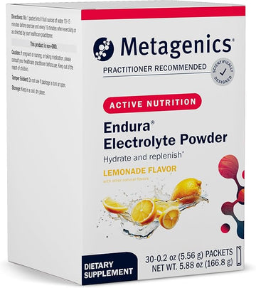 Metagenics Endura - Electrolyte Balance Supplement Powder - Hydrating Packets - with Ascorbic Acid & Calcium - Non-GMO, Gluten-Free & Vegetarian - Lemonade Flavor - 30 Packets (0.2 oz Each)