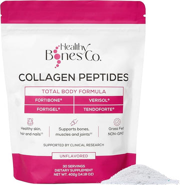 FORTIBONE Premium Bone Health Collagen Peptides w/FORTIGEL, VERISOL, TENDOFORTE | Clinically-Supported for Bones Joints Skin Hair Nails | Hydrolyzed Collagen Complete Anti-Aging Formula | 30 Servings