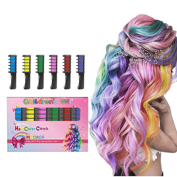 New Hair Chalk Comb Temporary DIY Hair Color for girls kids age 4 5 6 7 8 9 10 Washable Hair Chalk for Children's Day Birthday Cosplay (Blue, Yellow, Purple, Red, Green, Pink)