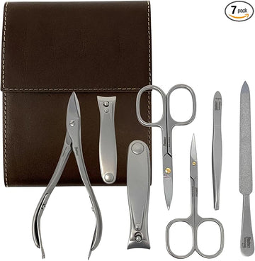 SHPITSER Professional 7pc TopInox Surgical Stainless Steel Tools Manicure Pedicure Set in Genuine Durable Leather Case Handmade in Solingen Germany for Nail and Cuticle Care