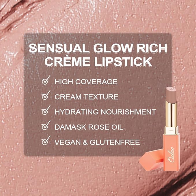 Oulac Nude Hydrating Lipstick Set For Women High Impact Lipcolor Tinted Lip Balm, Nourishing, Satin Finish, Moisturizing Creamy Formula, Vegan Clean Beauty Sensual Glow Rich Crème 01+02+04(SET 1)