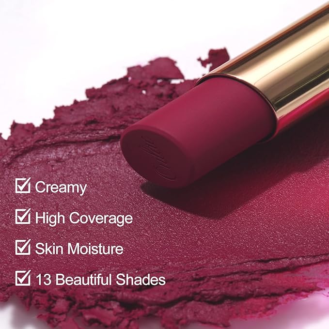 Oulac Creamy Matte Lipstick for Women, Lipstick & Blush Duo, Magenta Soft Satin Finish Lipsticks with Moisturising Formula, Rich Color Lightweight Lip Balm, Rose Oil,Vegan & Cruelty-Free| 3.6g (Y03)