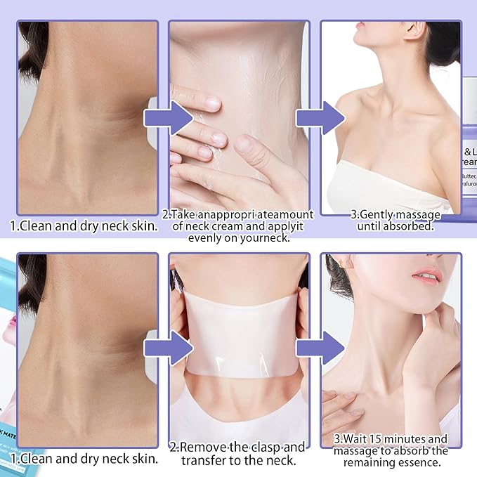 2PCS Neck Firming Cream and Neck Mask Set,Non-greasy Tighten Lift Firming Face Cream Skincare Moisturizer, 3 Pieces Deep Moisturizing Masks for Tightening, All Skin Type, 5 Pack