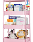 TOOLF 4-Tier Metal Rolling Cart with Wheels, Storage Utility Organizer Cart for Kitchen, Bathroom, Office, Baby Essentials & Makeup - Lockable Casters, Easy Assembly, Large Capacity, Pink