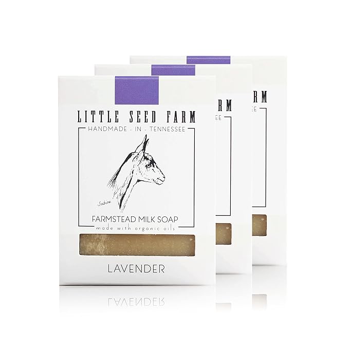 Little Seed Farm Organic Goat’s Milk Soap – 3 Pack of Lavender Facial and Body Soap Bars – Natural, Handmade and Cruelty Free – Calming and Relaxing – Suitable for Sensitive Skin, Net Wt. 4.75oz