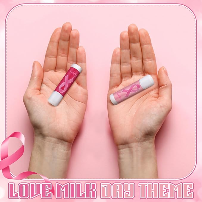 200 Pack Breast Cancer Awareness Accessories Gifts Bulk Lip Balms Favors Pink Ribbon Lip Balms Favors Breast Cancer Awareness Month Support Party Items Decorations for Women Men Survivors
