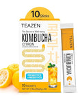 TEAZEN Citron Kombucha Tea, Hydration Drink Mix, Sugar Free, Live Probiotics & Prebiotics, 10 Sticks, 1.76oz