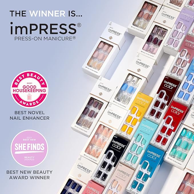 imPRESS Design, Press On Nails, Wannabe Star, Blue, Short, Size, Squoval, Shape, Includes 30 Nails, Prep Pad, Instructions Sheet, 1 Manicure Stick, 1 Mini File