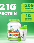 Rawfusion- Vegan Protein Powder, Natural Chocolate - 30 Servings, 21g of Plant Based Protein, Low Net Carbs, Non-Dairy, Gluten/Lactose Free, Soy Free, Kosher, Non-GMO, 2lbs Pound