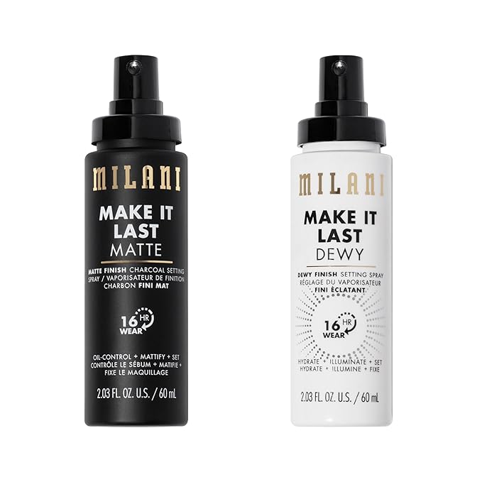 Milani Make It Dewy Setting Spray 3 in 1- Hydrate + Illuminate + Set & Make it Last Matte - Matte Finish Charcoal Setting Spray