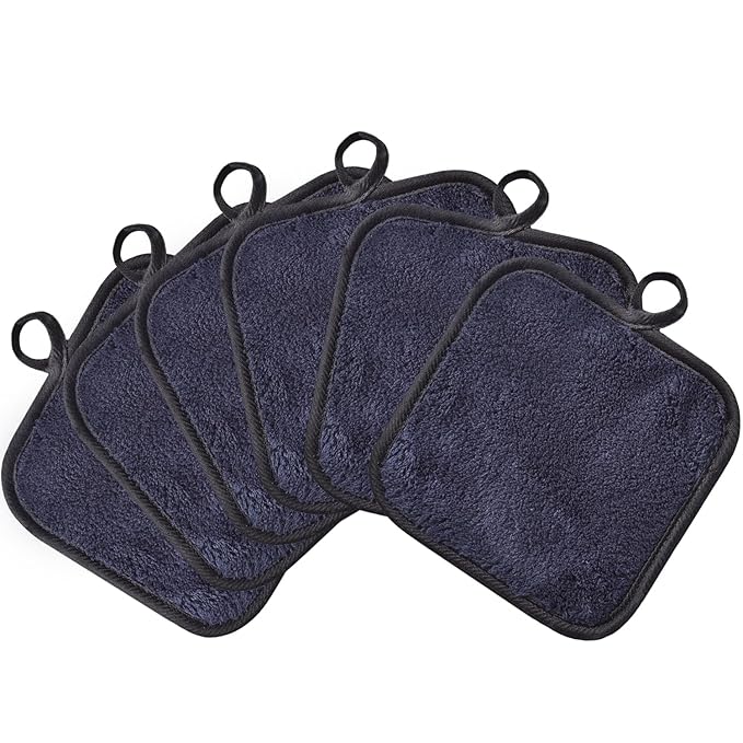 Makeup Remover Cloths for Face, Eye, Lips - Reusable Face Cleansing Cloth Microfiber Makeup Remover Pads 5 x 5 inch 6 Pack (Black)
