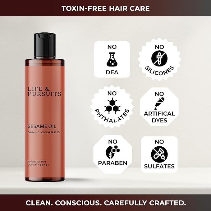 Life & Pursuits Cold-Pressed Sesame Oil Combo (6.76 fl oz) - Unrefined Moisturizer for Healthy Hair and Smooth Skin