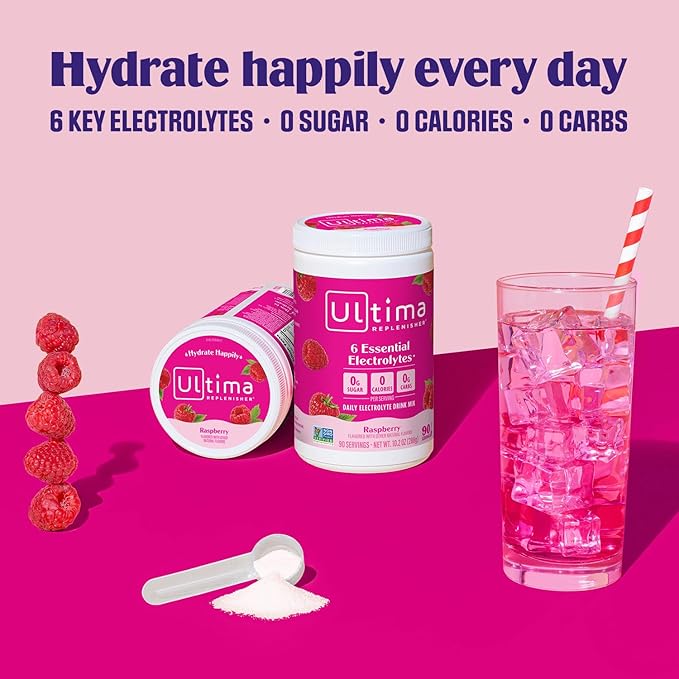 Ultima Replenisher Daily Electrolyte Drink Mix – Raspberry, 90 Servings – Hydration Powder with 6 Key Electrolytes & Trace Minerals – Keto Friendly, Vegan, Non-GMO & Sugar-Free Electrolyte Powder