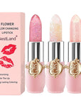 3 Pcs/Set Flower Jelly Lipstick Set Temperature Change Moisturizer Long Lasting Nutritious Glossy Shine Lip Balm Magic Gold Crystal PH Color Change Lip Gloss for Women