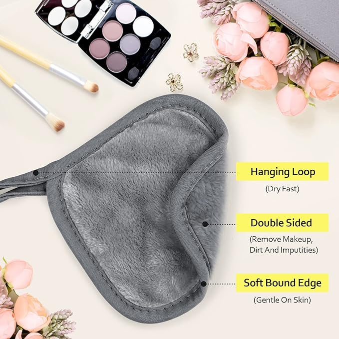 HOMEXCEL Makeup Remover Cloth 12 Pack,Reusable Makeup Remover Pads, Washable Ultra Soft Facial Cleansing Cloths For All Skin Types, 5 X 5 In, Grey